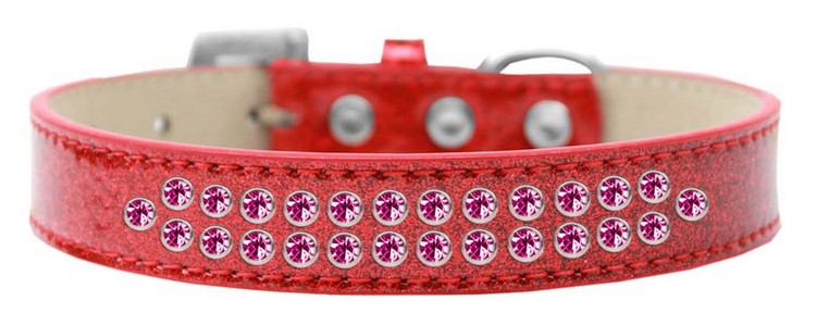 Two Row Bright Pink Crystal Size 16 Red Ice Cream Dog Collar